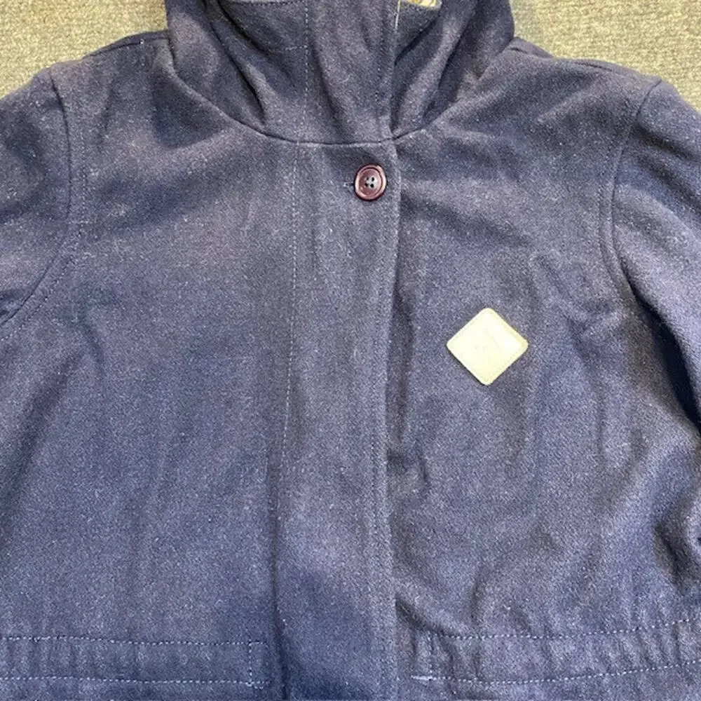 Burton Kindling Wool Blend Hooded Jacket Coat Navy Blue Womens XS Plaid Lined